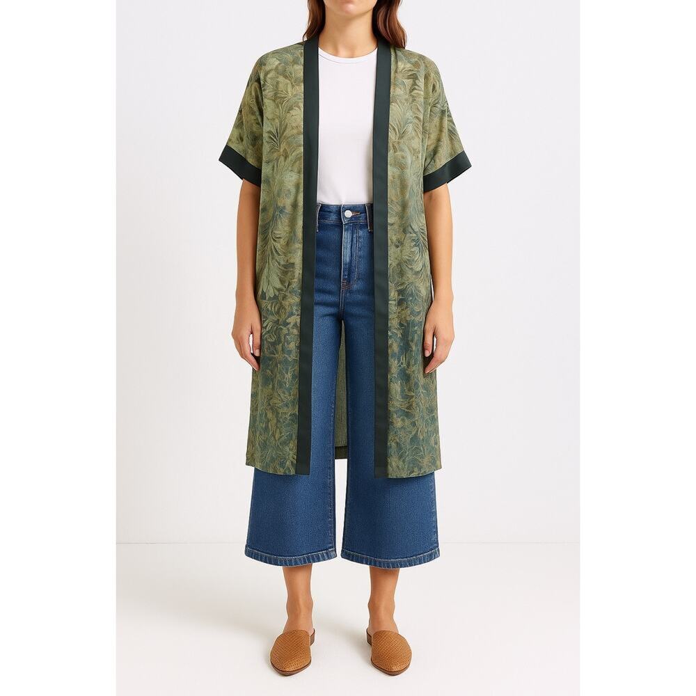 H&M Tie-Dye Lightweight Kimono | Small | Navy & Tan Multi | Layering Third Piece